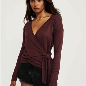 Abercrombie & Fitch Sweater Women S Maroon Tie Front  Wrap Soft Cozy Long Sleeve